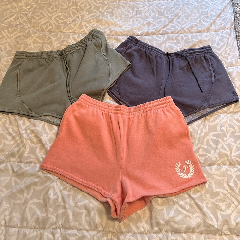 Victoria Secret comfy shorts lot 3 pair of shorts Navy, Green and pink Large